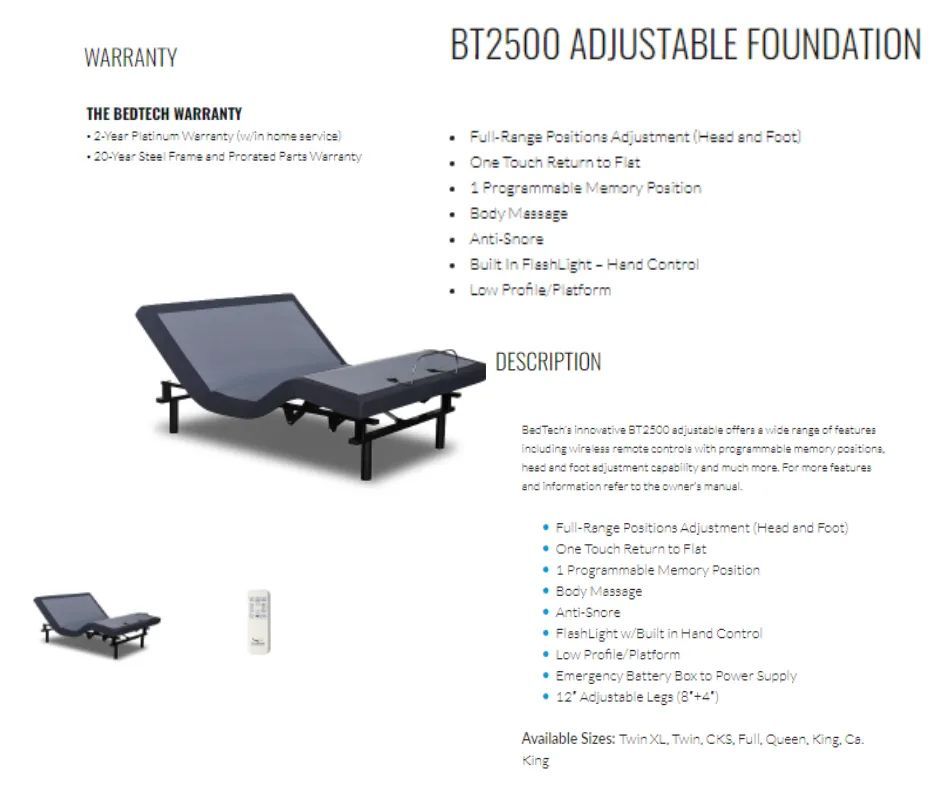 BT2500 Adjustable Foundation