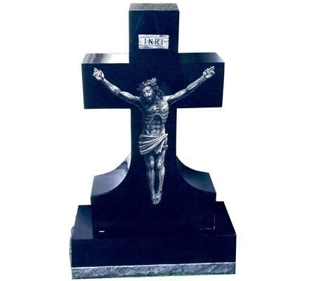 Black granite cross with silver Jesus figure, 