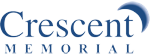 The logo for crescent memorial is blue and white.