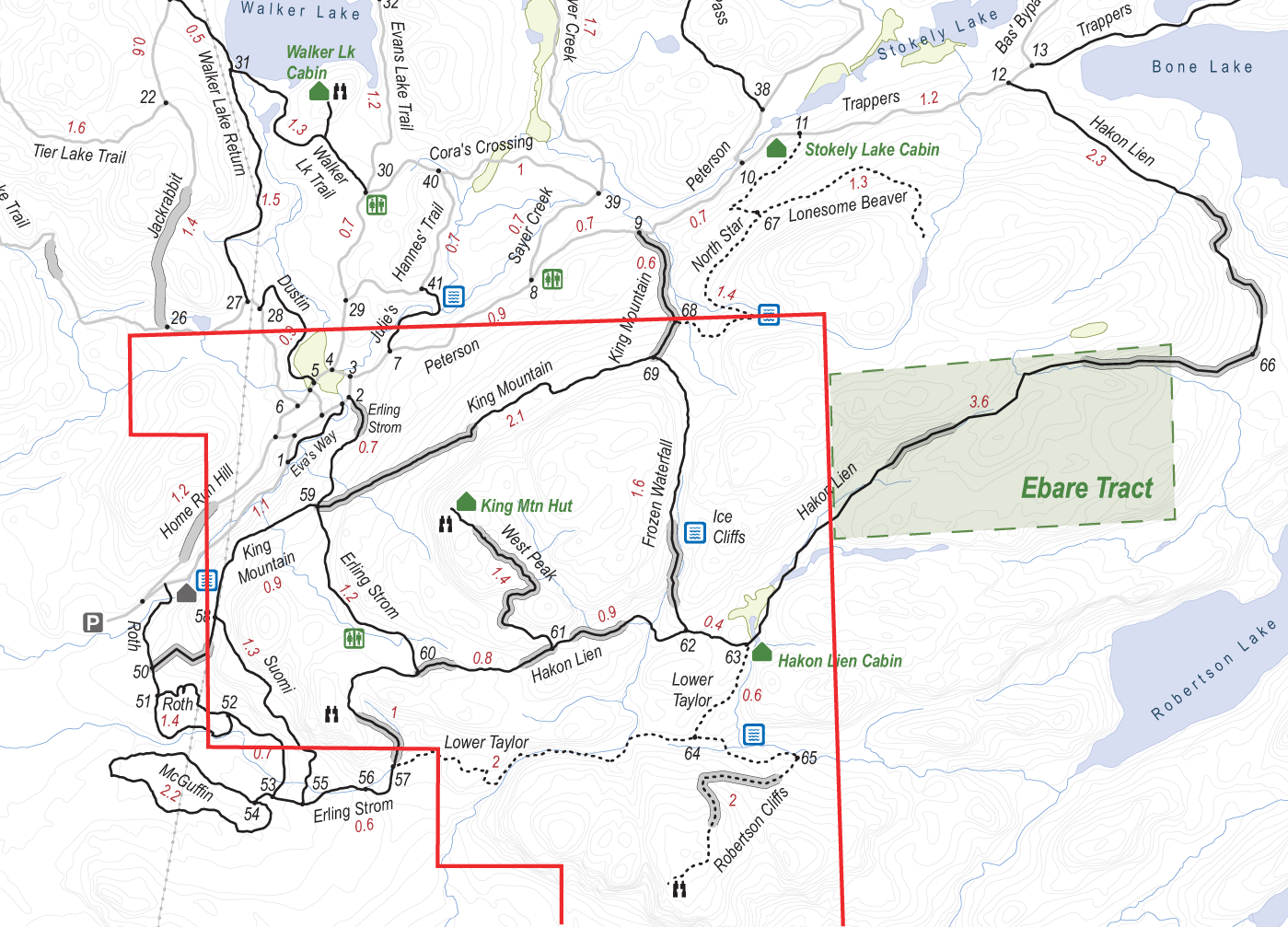 Map of Ebare Tract in Algoma Highlands Conservancy land.