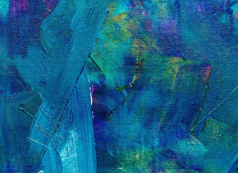 Man in black shirt A close up of a blue and purple painting.