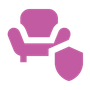 A pink icon of a chair and a shield.