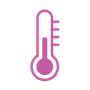 A pink thermometer icon on a white background.