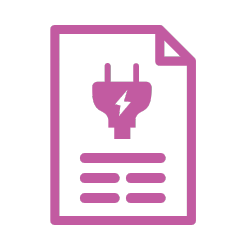 A purple icon of a paper with a plug and lightning bolt.