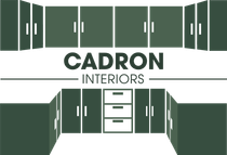 The logo for cadron interiors shows a kitchen with green cabinets and drawers.