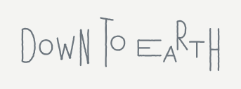 A handwritten logo for down to earth on a white background.