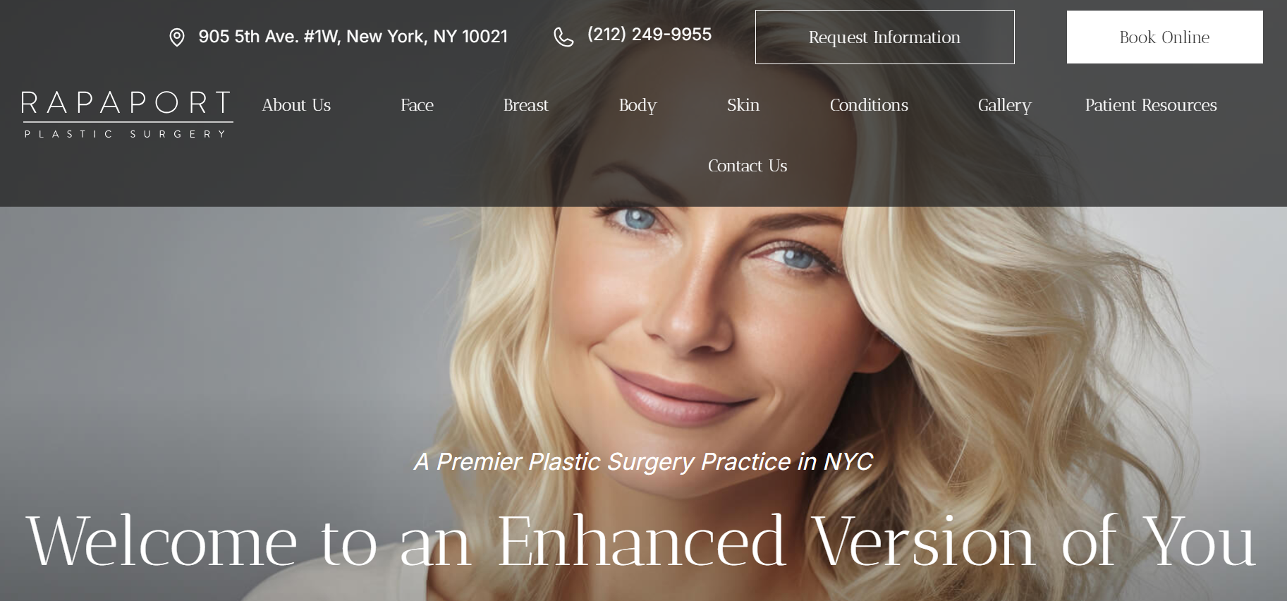 A woman 's face is on a website that says welcome to an enhanced version of you