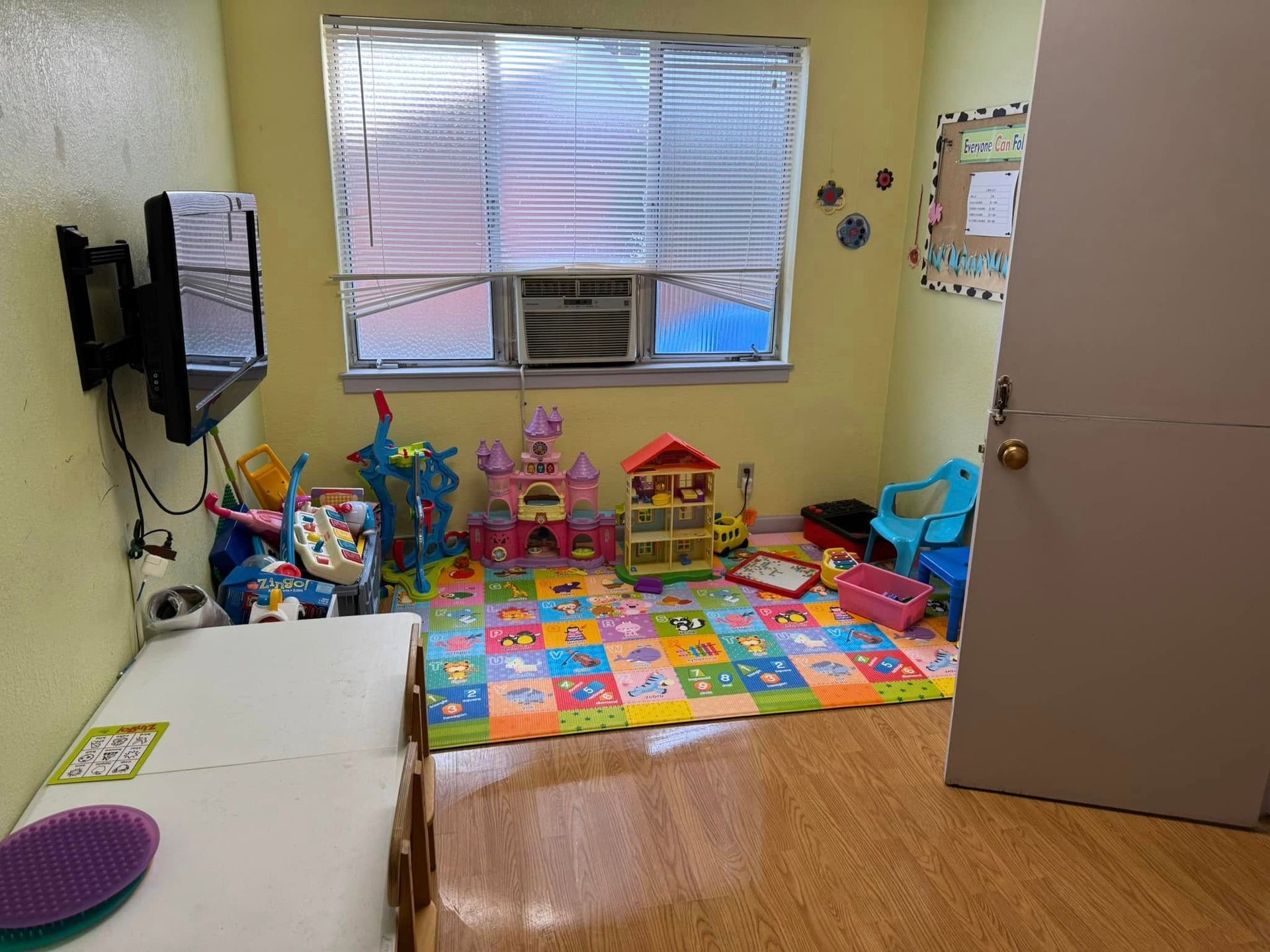A room filled with lots of toys and a television.