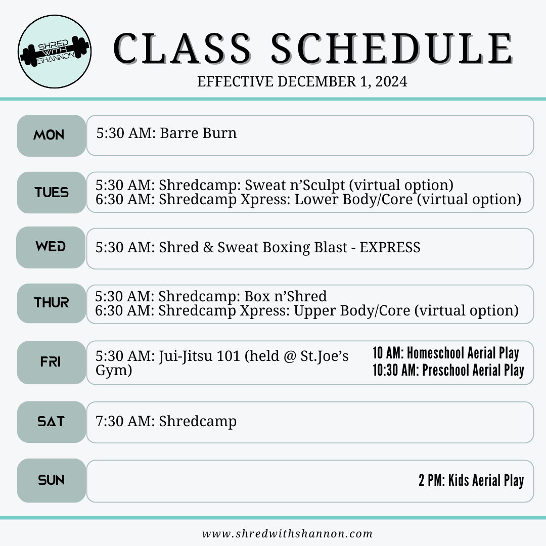 shred with shannon schedule