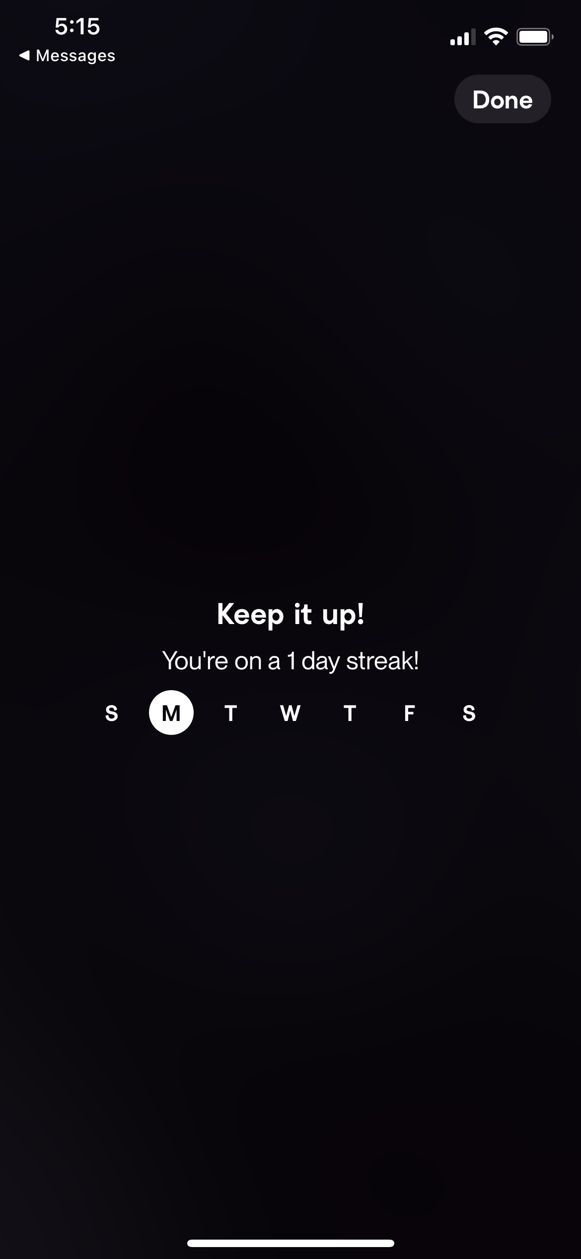 A cell phone screen shows a message that says `` keep it up ! ''