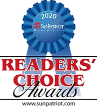 A blue ribbon with the words readers choice awards on it