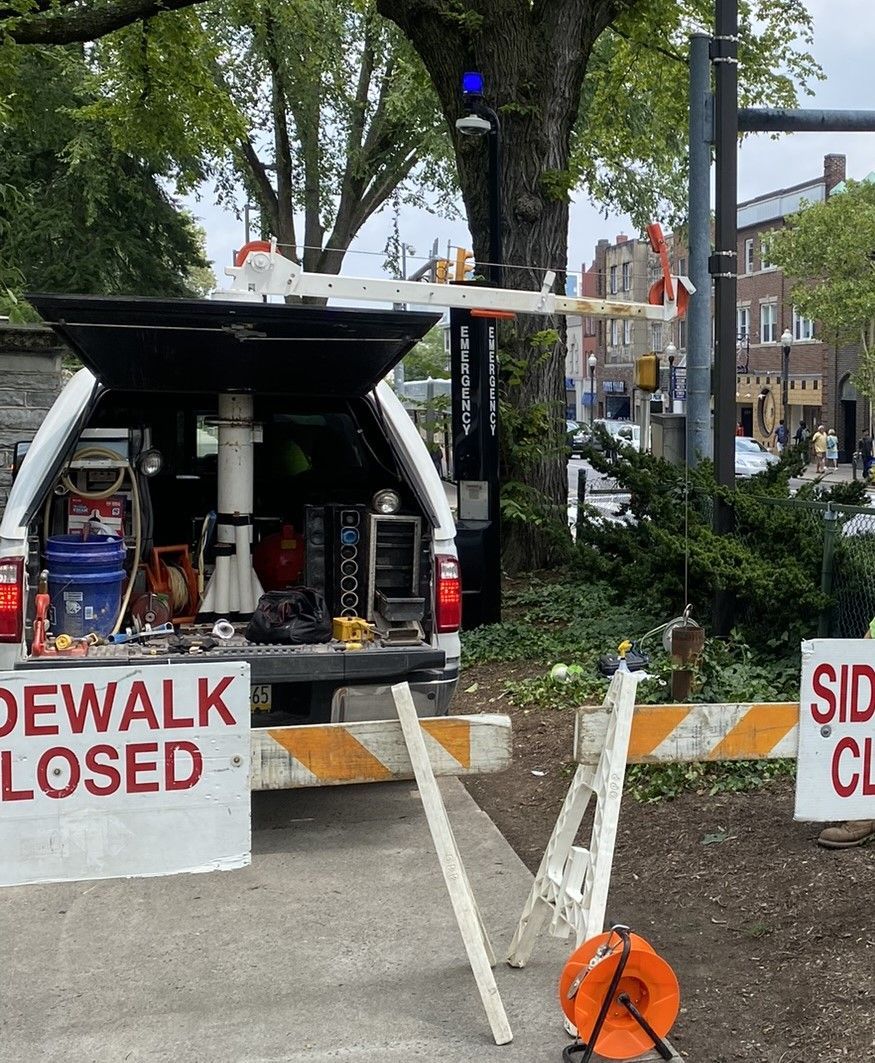 View of ARM Group truck along College Avenue, University Park, PA at Penn State University for Water Supply Well Decommissioning