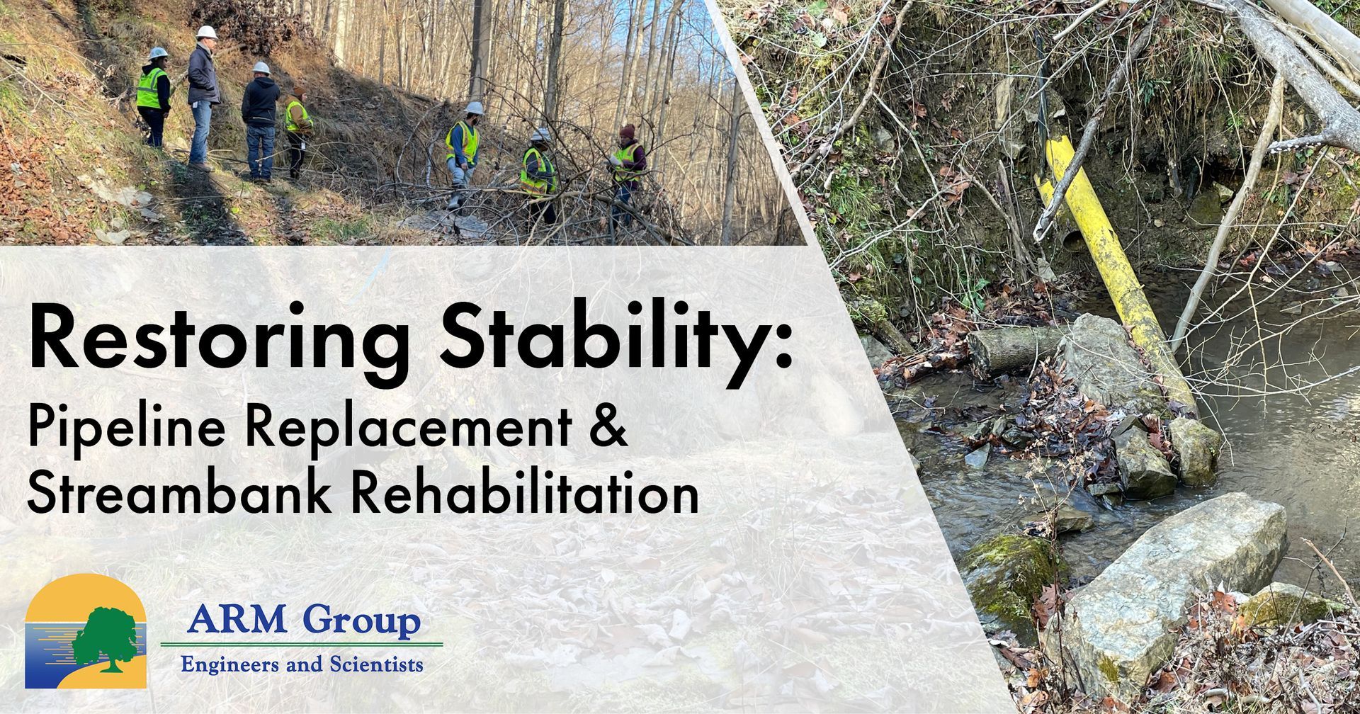 ARM Group engineers assess erosion damage and an exposed natural gas pipeline 