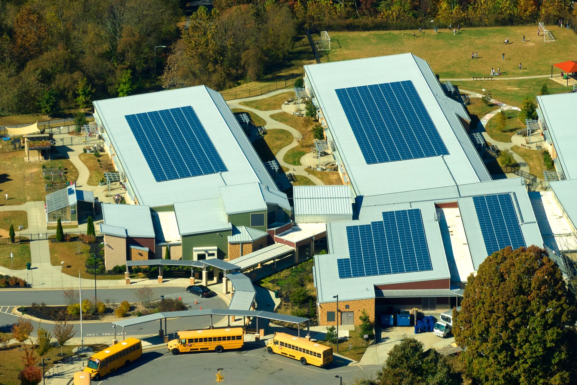 School building with solar panels on top