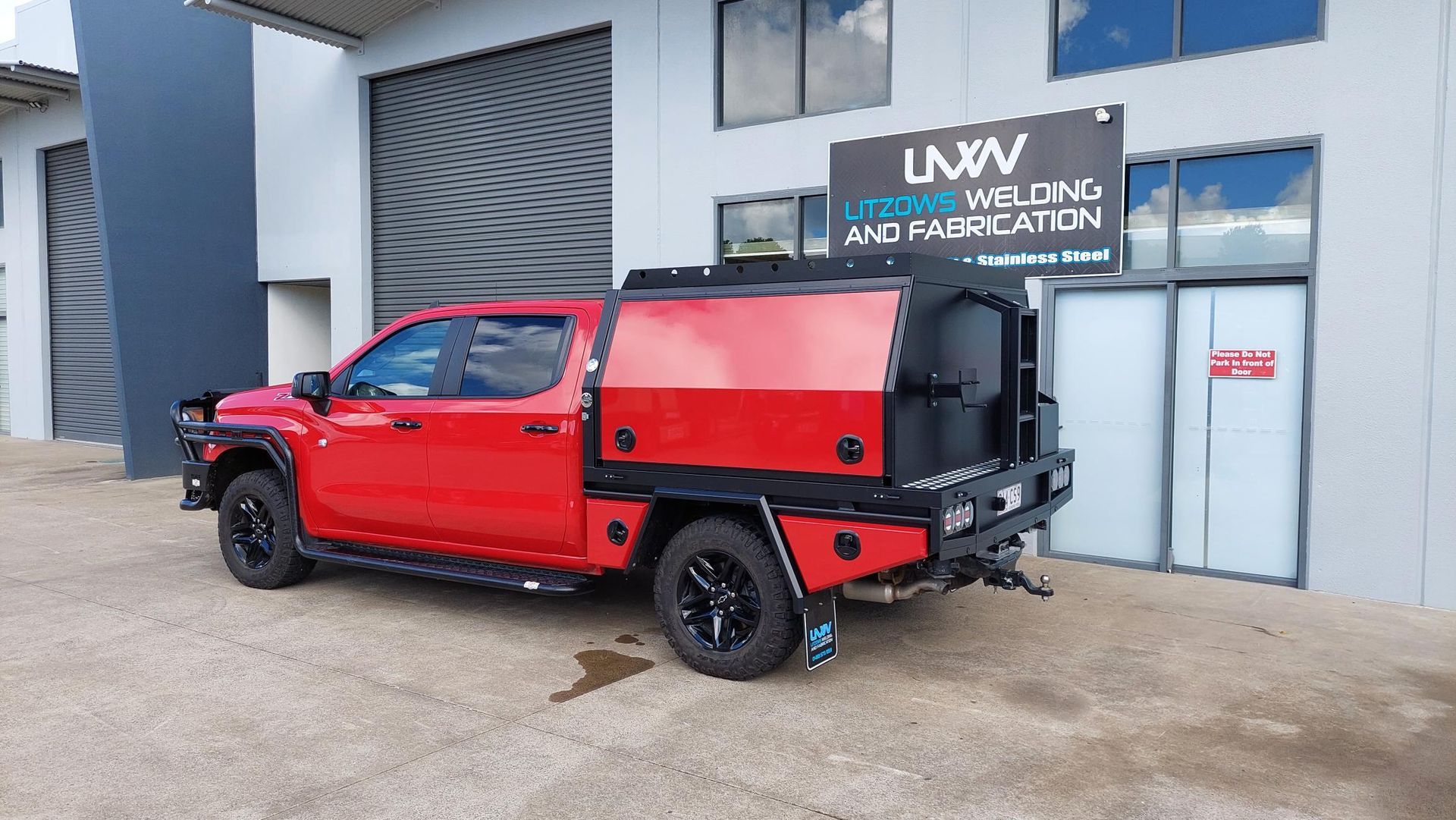 Red Pickup Truck With Black Custom Storage — Litzow’s Welding & Fabrication in Dundowran, QLD