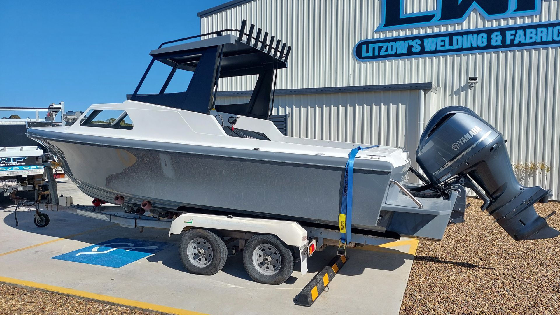 Gray Motorboat on a Trailer — Litzow’s Welding & Fabrication in Dundowran, QLD