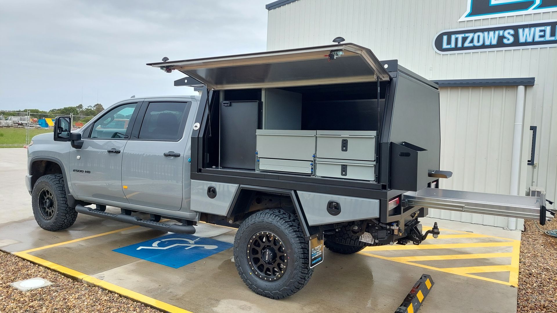 Gray Chevy Pickup Truck With a Custom Utility Bed — Litzow’s Welding & Fabrication in Dundowran, QLD