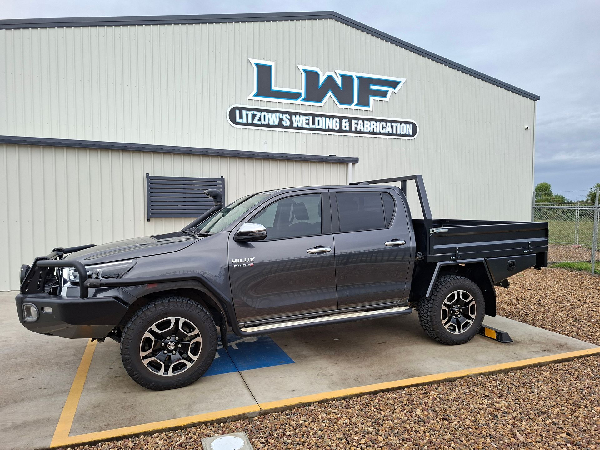 Gray Pickup Truck With Custom Flatbed — Litzow’s Welding & Fabrication in Dundowran, QLD