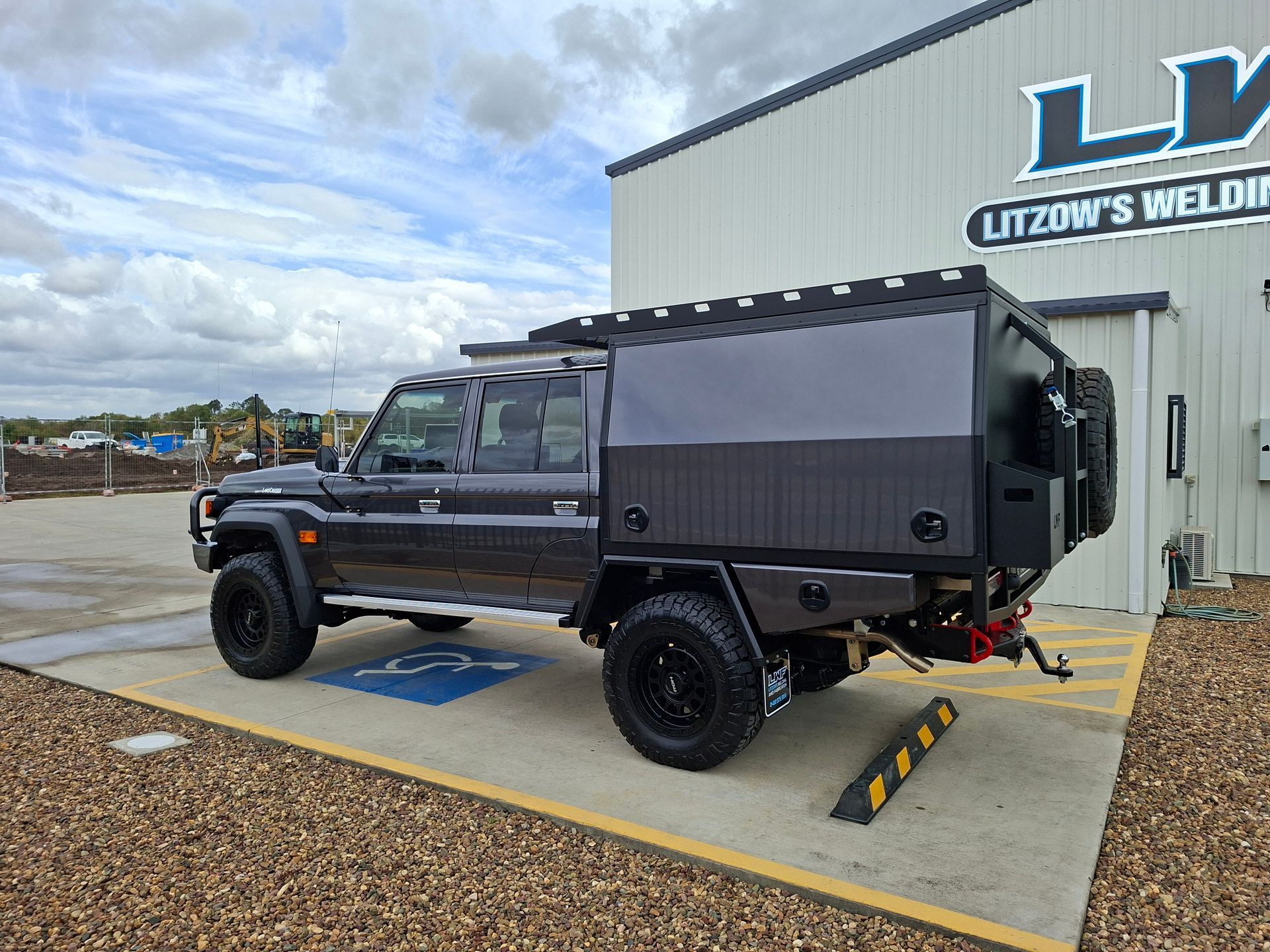 Dark Grey Pickup Truck With Custom Camper — Litzow’s Welding & Fabrication in Dundowran, QLD
