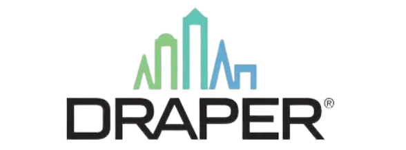 A logo for draper is shown on a white background