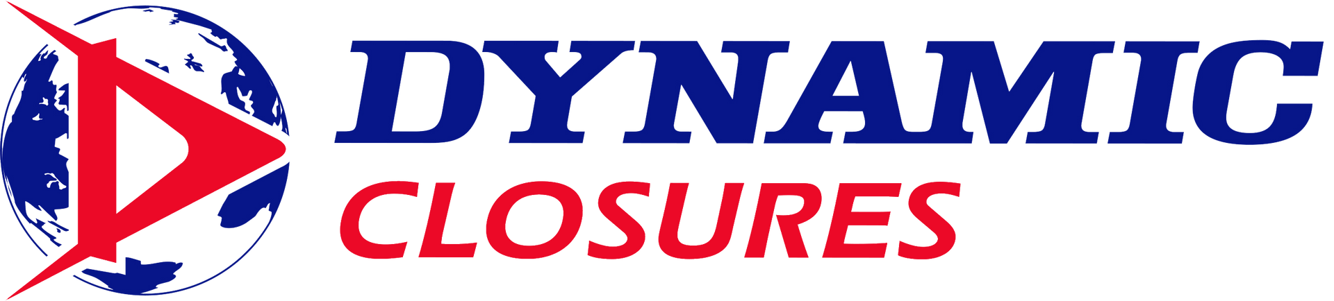 A dynamic closures logo with a red and blue arrow