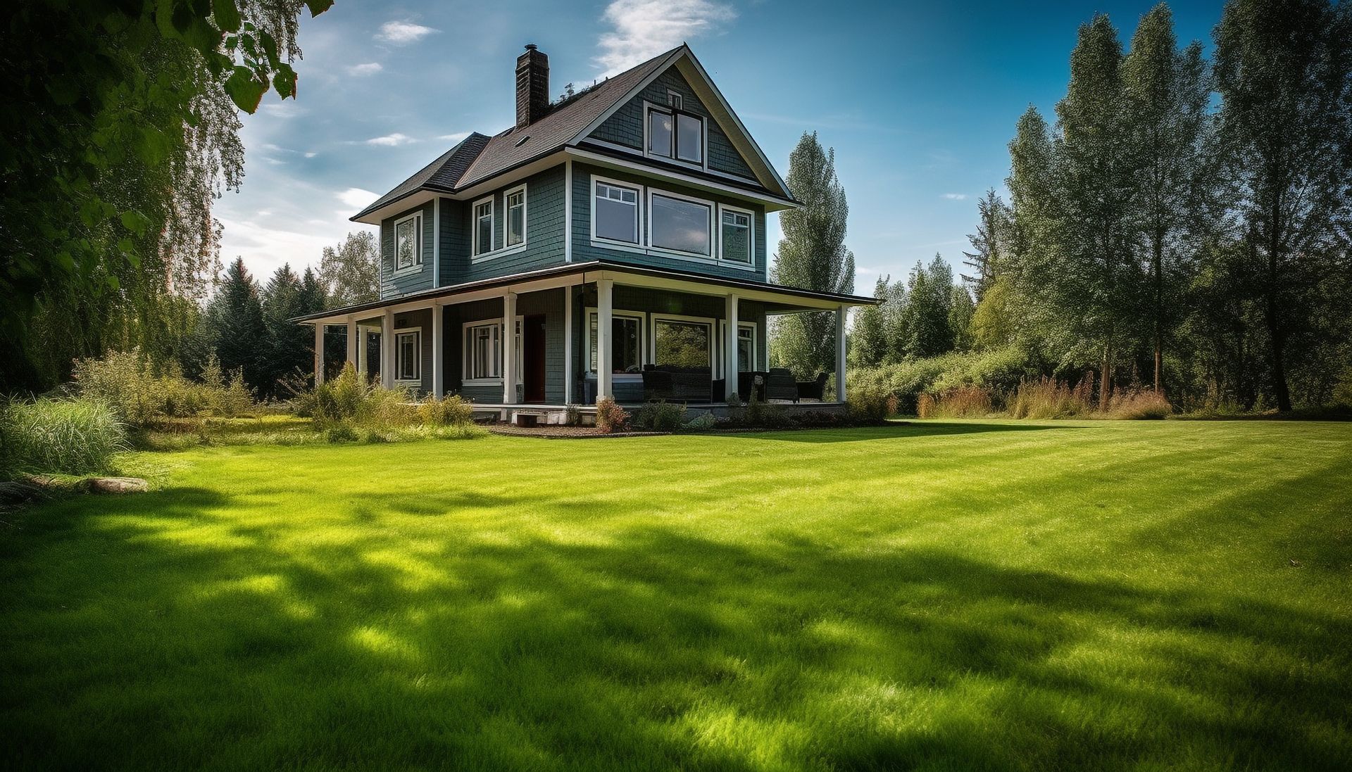 A large house with a large lawn in front of it.
