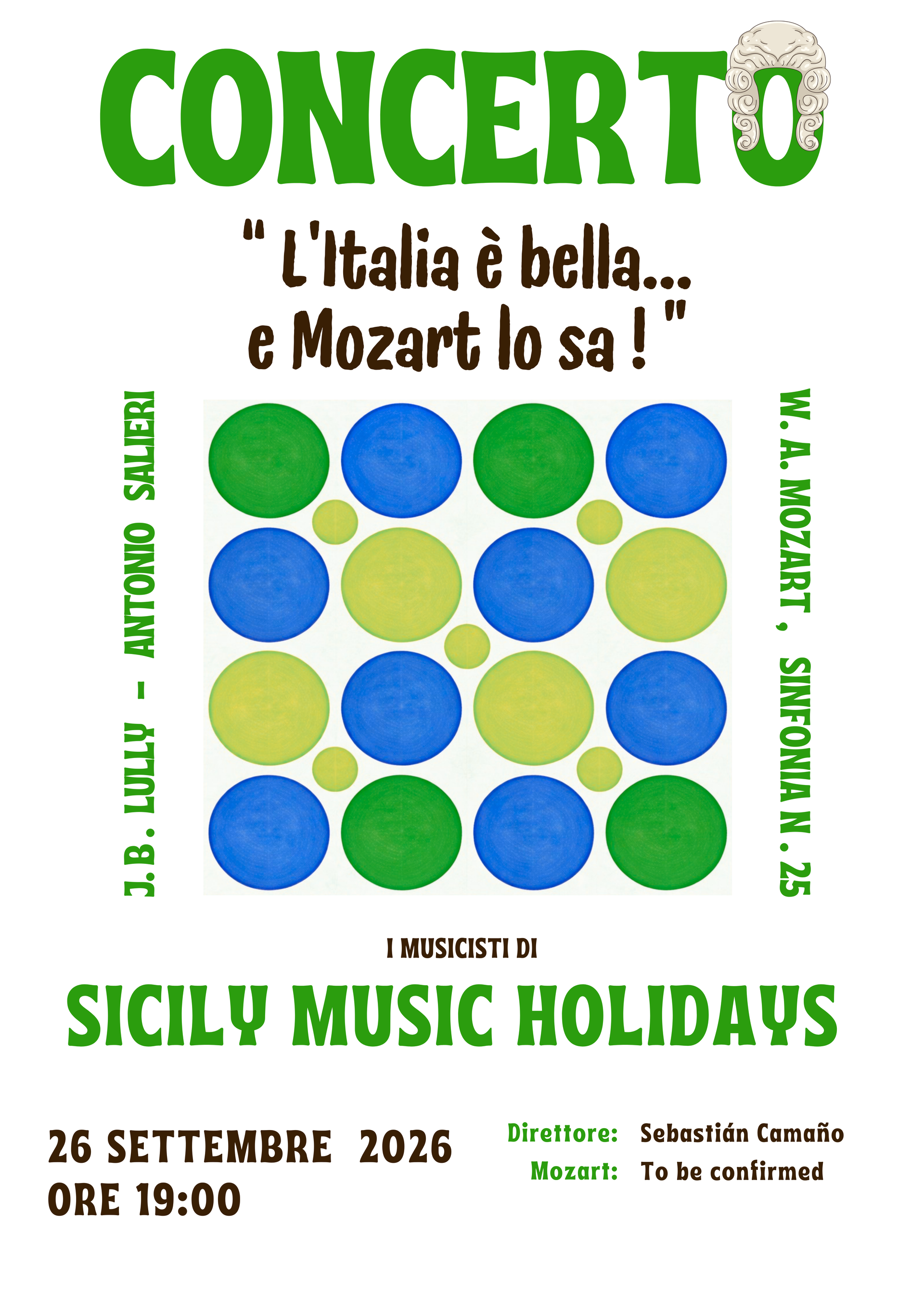 Manifesto del concerto con disegno a cuore e fiore. Titolo del concerto 