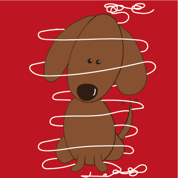 A drawing of a dachshund on a red background