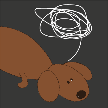 A drawing of a dog with a white line coming out of its head