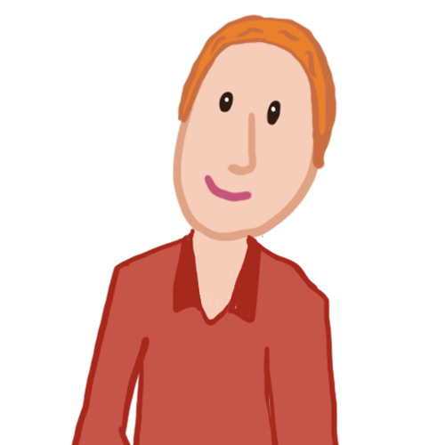 A cartoon of a man with red hair wearing a red shirt