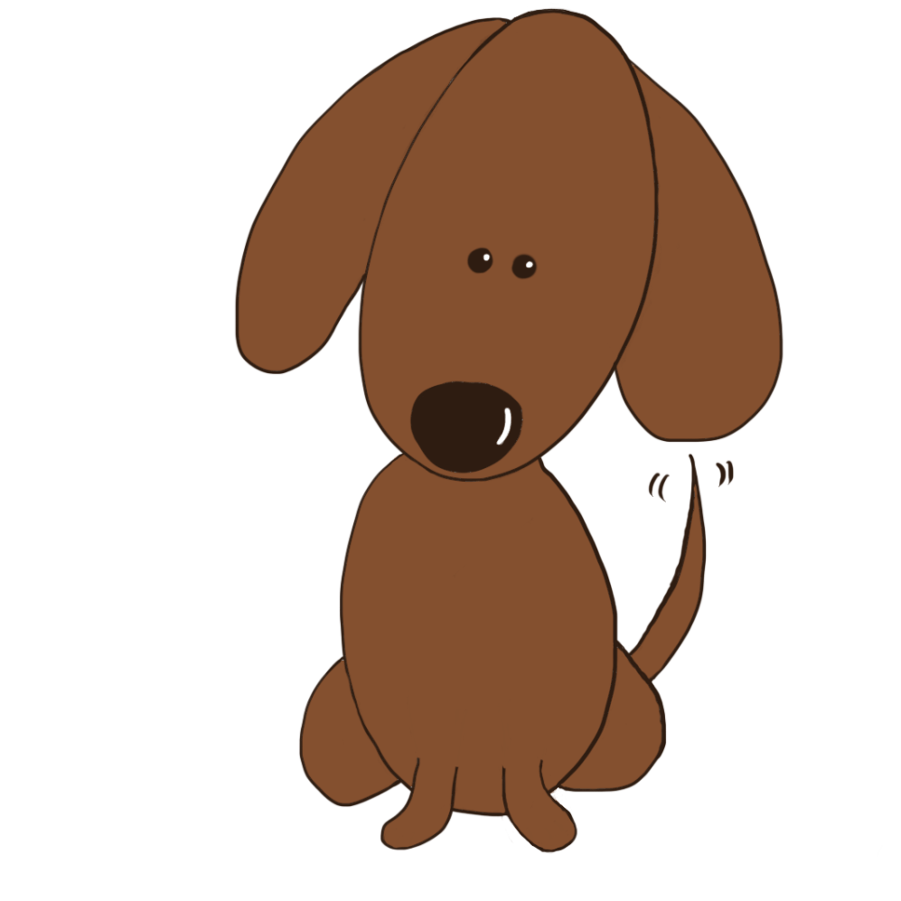 A cartoon drawing of a brown dog sitting down