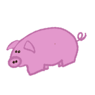 A cartoon drawing of a pink pig on a white background.