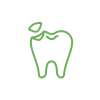 A green line drawing of a tooth with a hole in it.