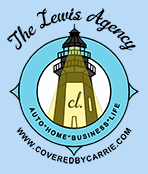 Logo for The Lewis Agency featuring a lighthouse illustration, the initials 