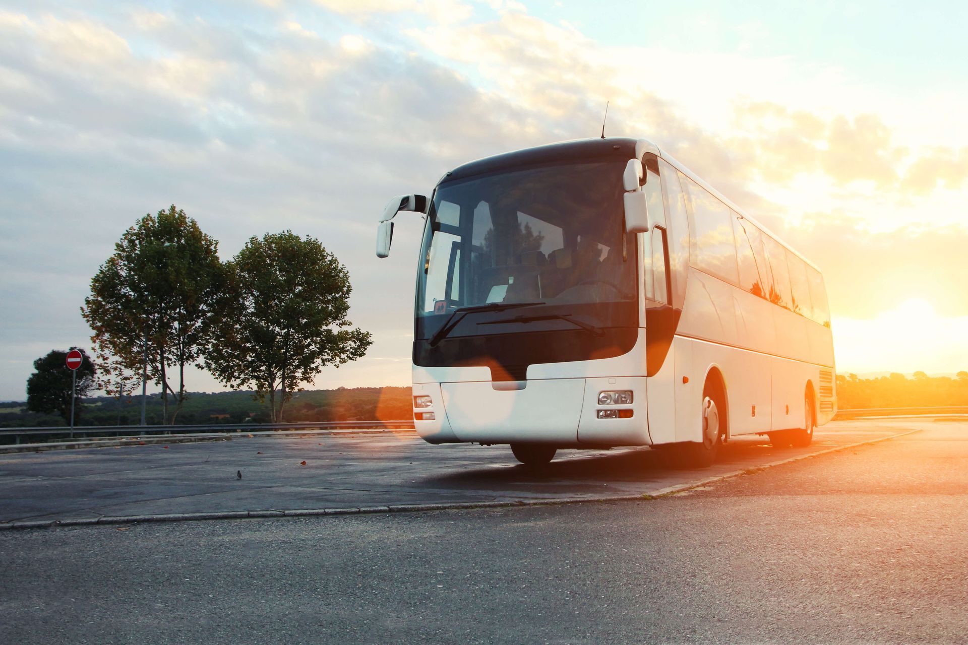 White Bus On Driveway