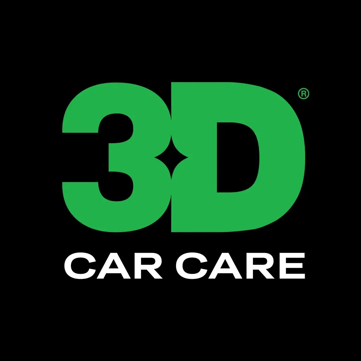 The logo for 3d car care is green and white on a black background.