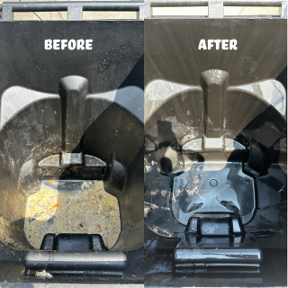A before and after picture of a garbage can