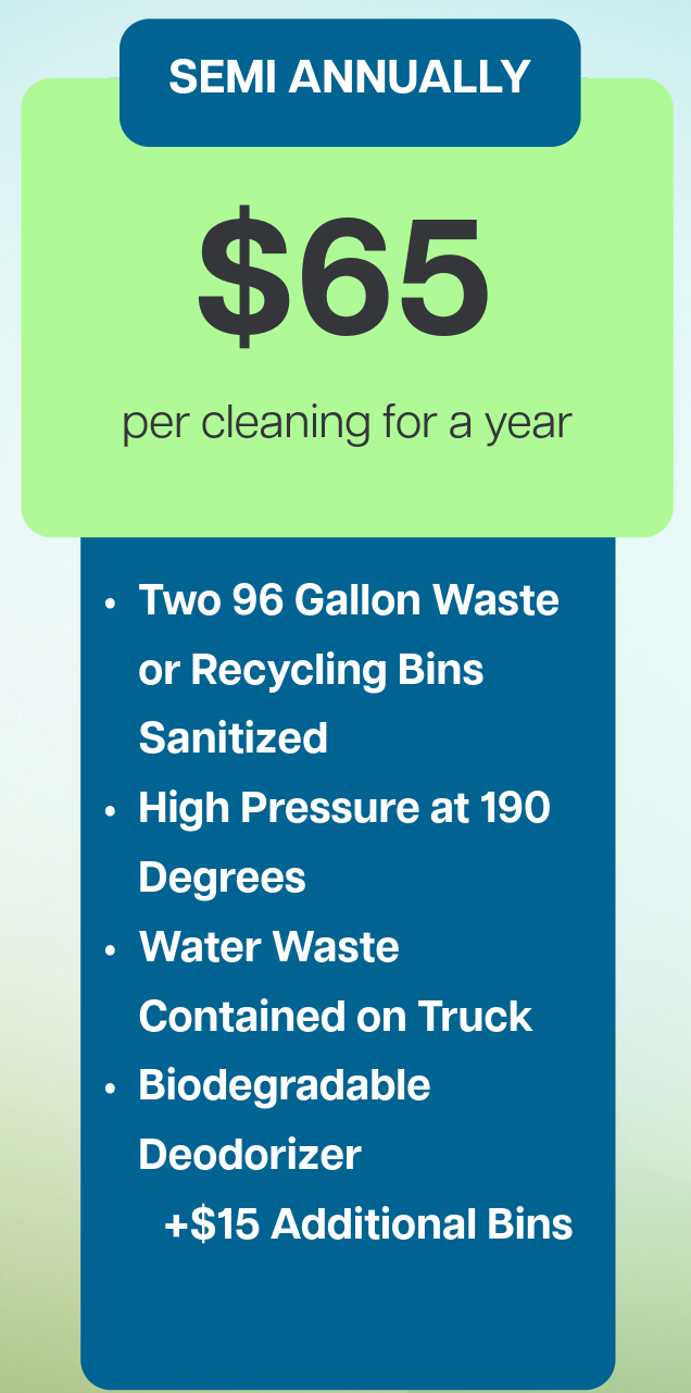 A sign that says semi annually for $ 65 per cleaning for a year