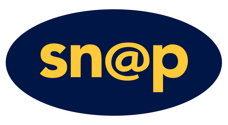 A blue oval with the word snap on it