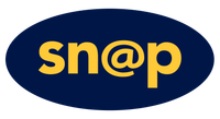 A blue oval with the word snap on it