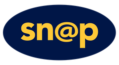 A blue oval with the word snap on it