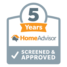 HomeAdvisor badge with “5 Years” and “Screened & Approved” in gray, orange, and white