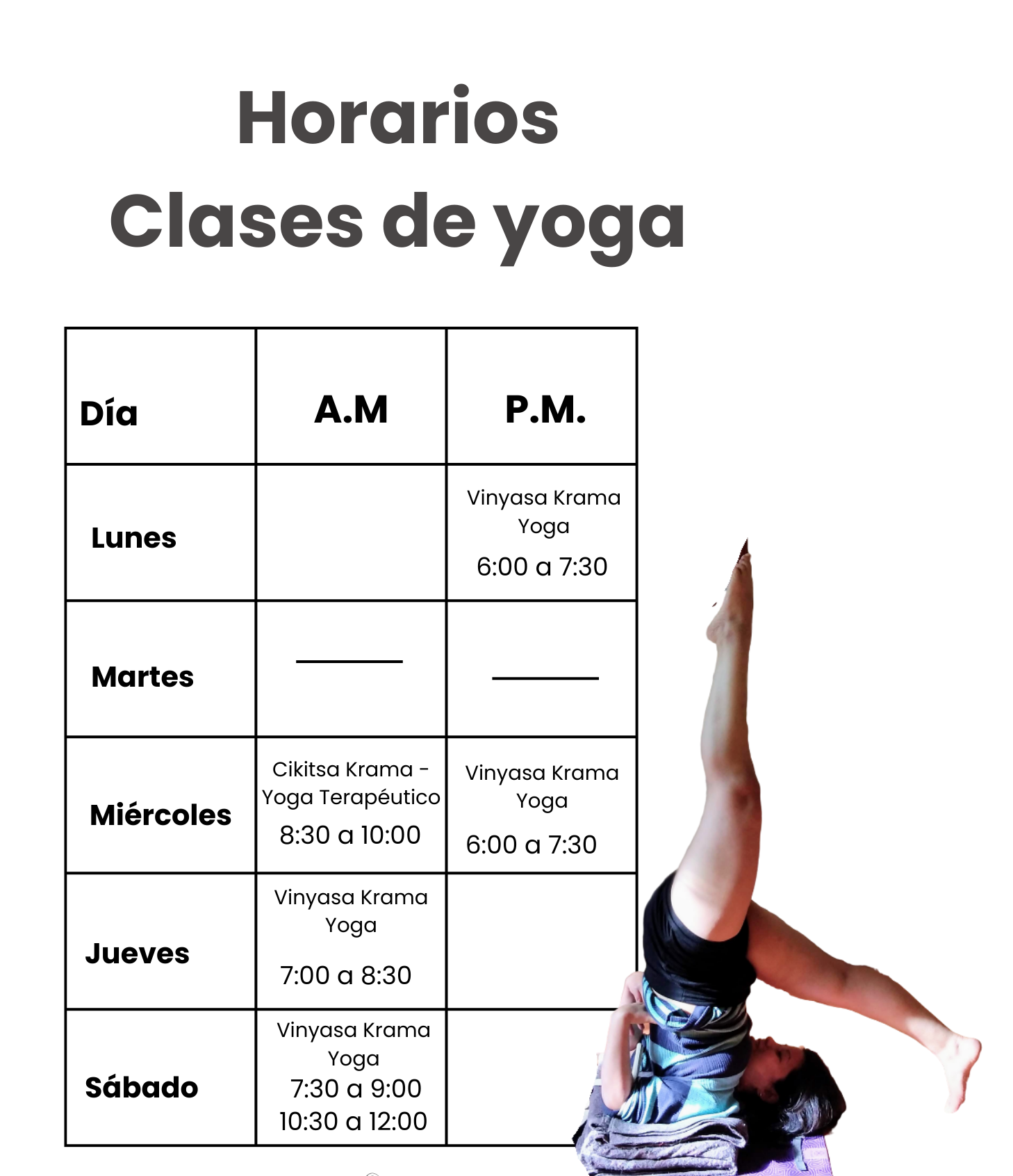 Horario clasees de yoga