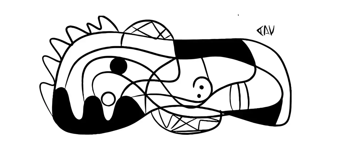 It is a black and white drawing of a snake.