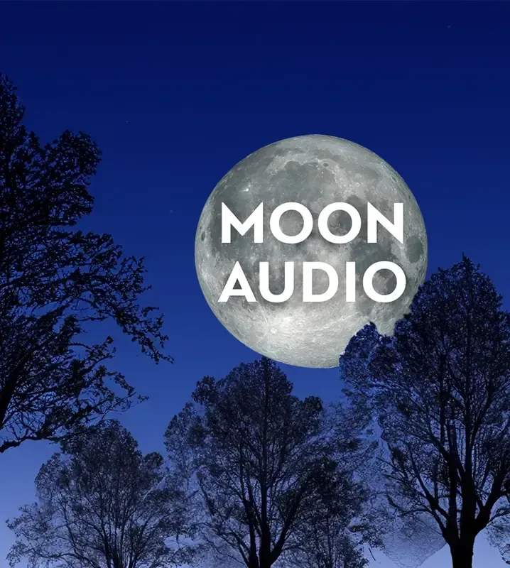 A full moon with the words moon audio on it