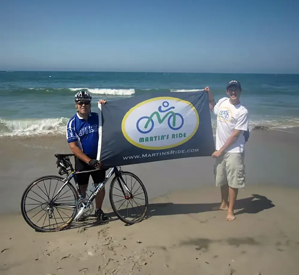 Martin and Jeremy at the end of Martin's Ride to Cure Cancer in Santa Monica