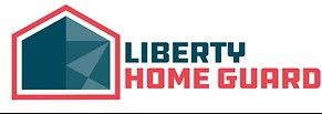 Liberty Home Guard logo: a red house outline with a teal geometric design inside, and company name.