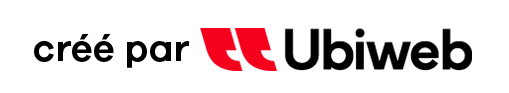 Un logo pour ubiweb avec une épingle rouge sur fond blanc.