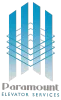 Paramount Elevator Solutions logo with teal geometric elevator motif and gray text