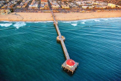 An aerial view of Huntington Beach pier